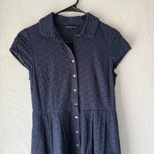Bucolique Navy Eyelet Shirt Dress US M (JP 11) Button Front Cottagecore